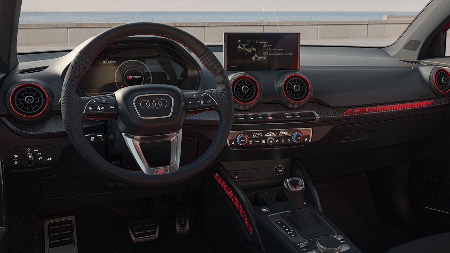 Interior dashboard view of the Audi SQ2.